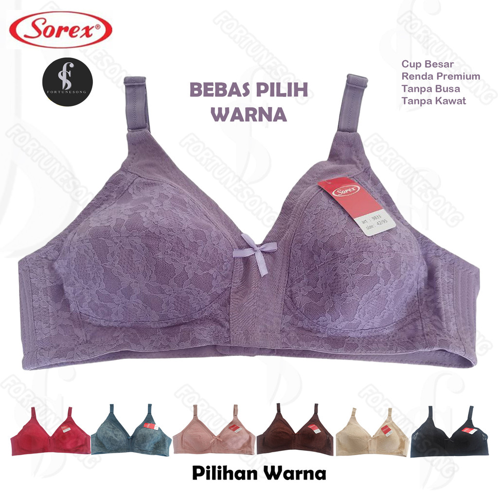 Fortunesong - Bra BH Sorex Tanpa Kawat Tanpa Busa Art 9833 Cup Besar Full Brukat