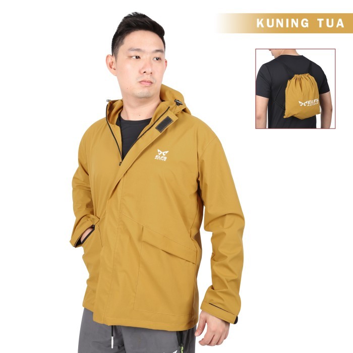 ✨TERLARIS - Jaket Pria Parka Quick Fold String Bag Waterproof Jacket Motor Casual - Kuning Tua, Int: