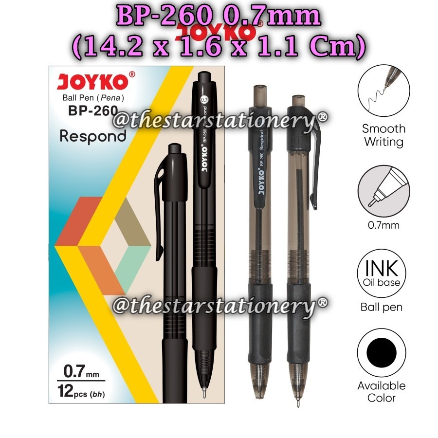 

(1 Biji) GROSIR Bolpen Joyko BP-260 0.7 Ball Pen Hitam / Pulpen Pena Joyko BP 260 Respond