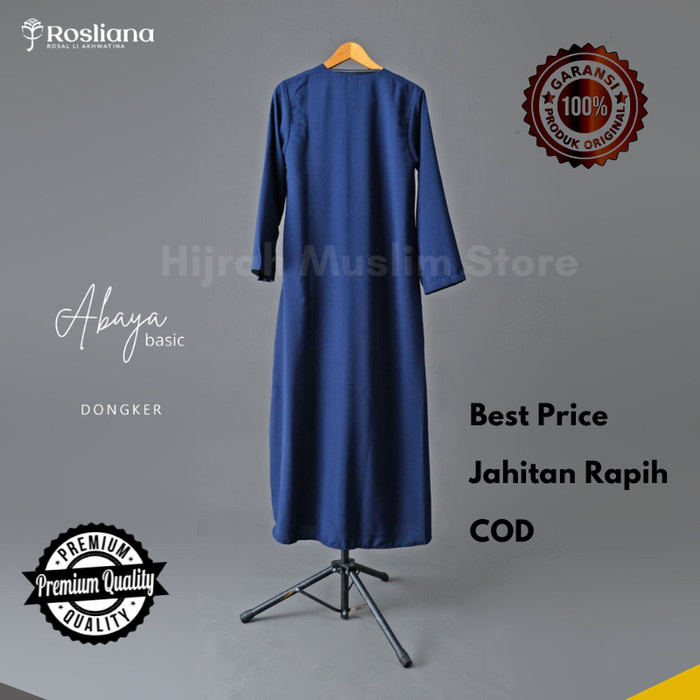 ✨LARIS✨ -Baju Gamis Dress Abaya Basic Muslim Arab Polos Bahan Premium By ROSAL - Navy, S