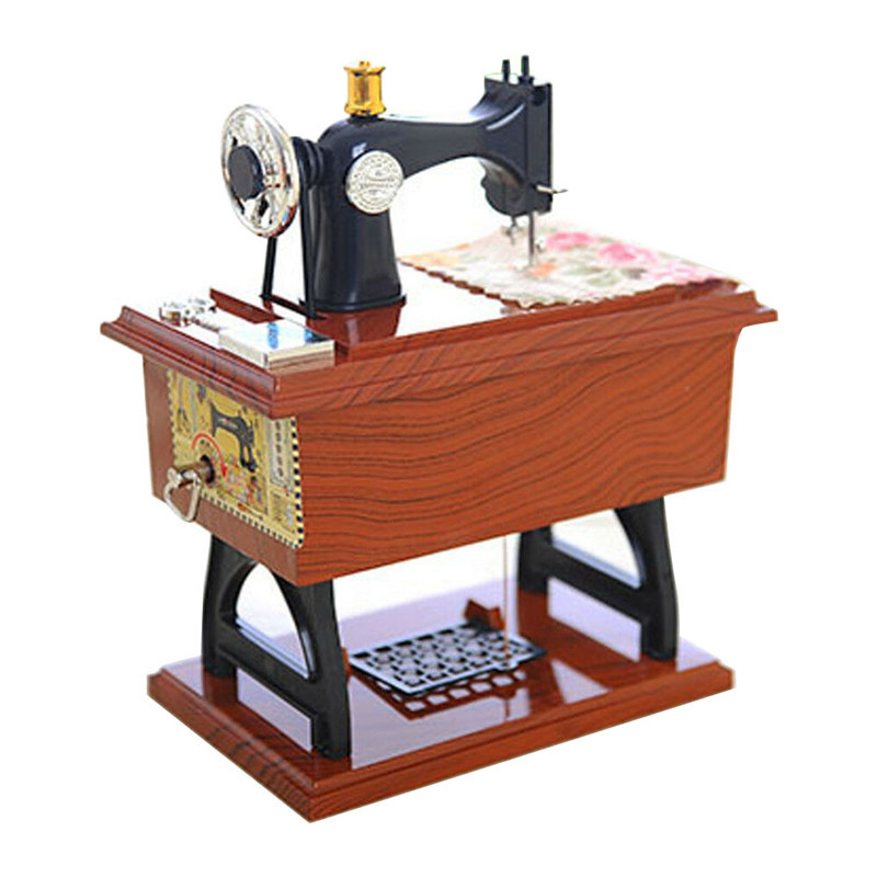 Vintage Music Box Mini Sewing Machine Style Mechanical Toys Table Decor Sewing Machine Style Mechani
