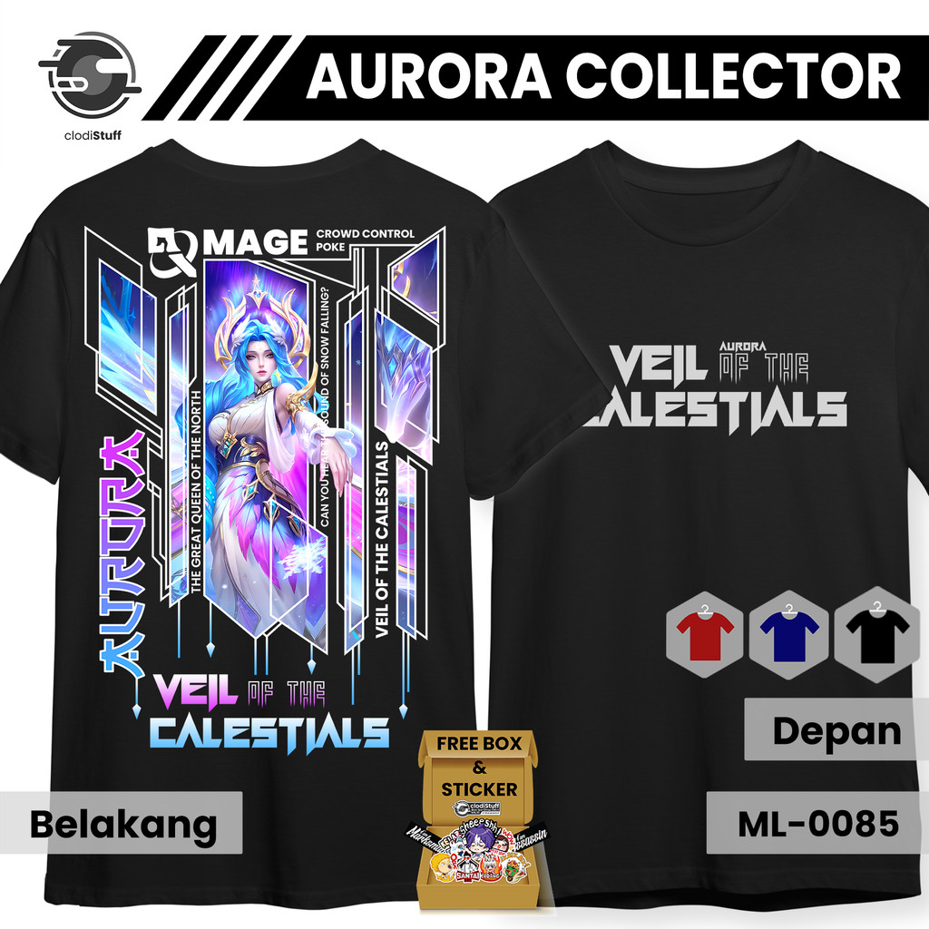 Kaos MLBB AURORA COLLECTOR Mobile Legends Lengan Pendek Hitam Cotton Combed 24s Distro Skin ML