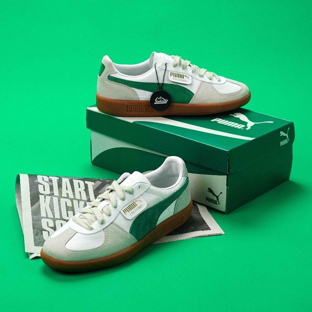 【100% Authentic】 Puma Palermo White Archive Green Gum Sneakers