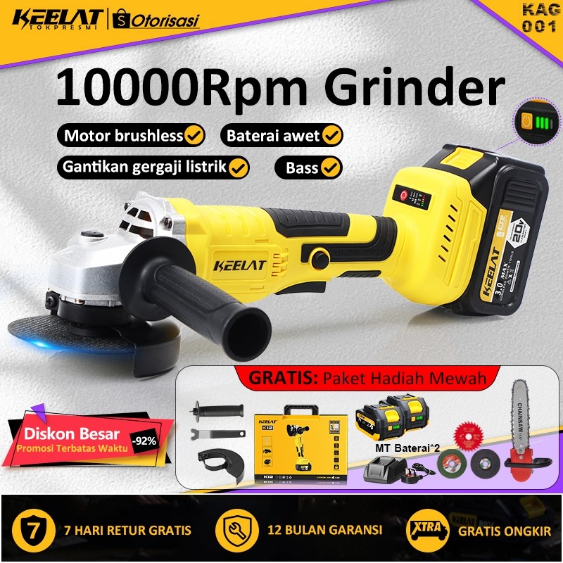 KEELAT 800W Mesin Gerinda Tangan 20V Mini Cordless Angle Gerinda Battery Wireless Rechargeable Porta