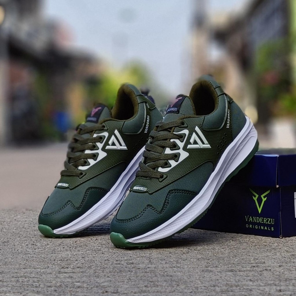 Sepatu Olahraga Sneaker Running Shoes Army Lis Putih Pria Wanita Outdoor - Casual, Kasual Karet