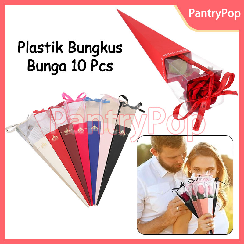 

10pcs Plastik Bungkus Bunga Mawar Kantong Bunga / Kertas Pembungkus Buket / Plastik Bungkus Bunga Mawar