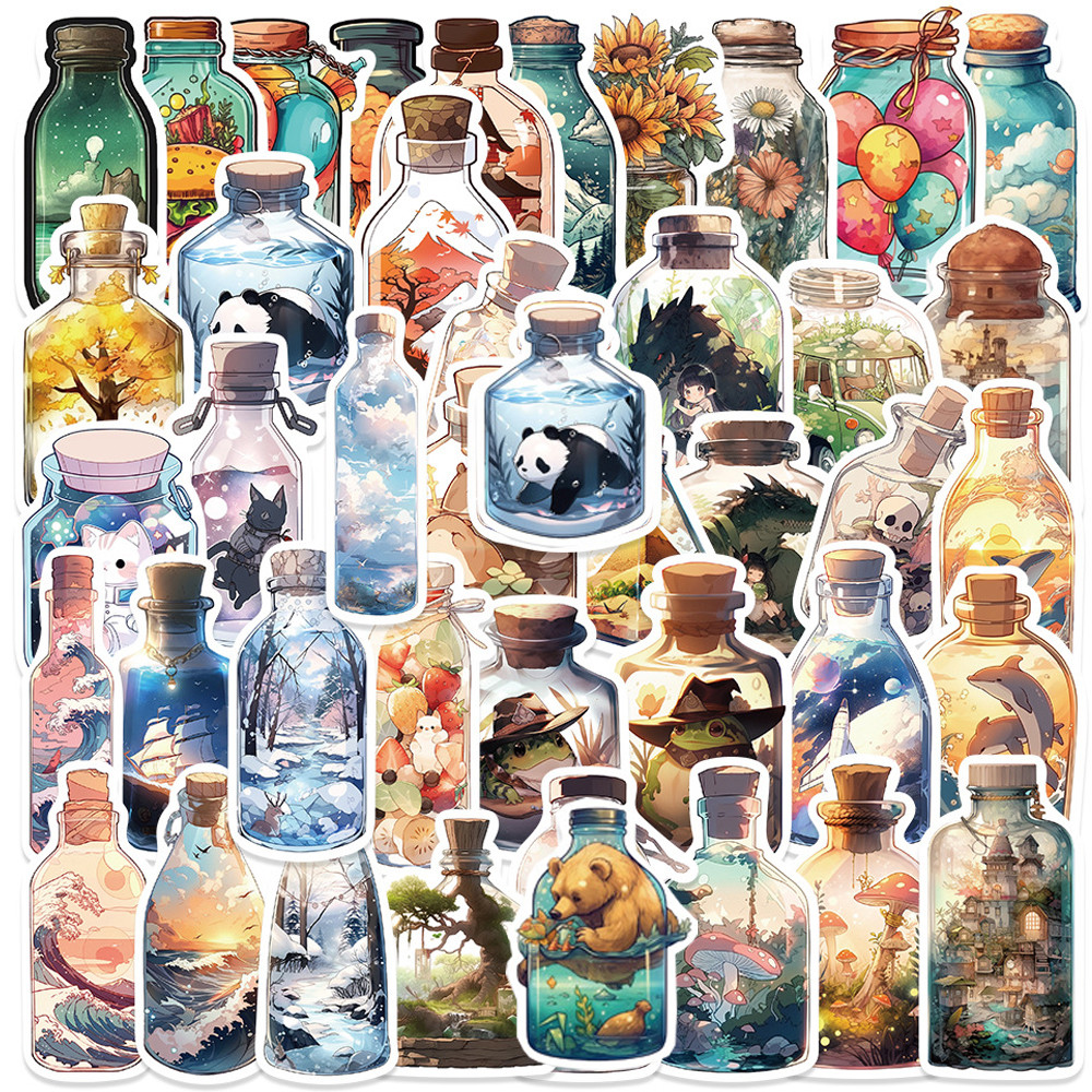 

10/30/50pcs Vintage Ins Cute Bottle Animal Cartoon Stickers Kawaii Aesthetic Decals Toy Laptop Phone Notebook Decoration Sticker