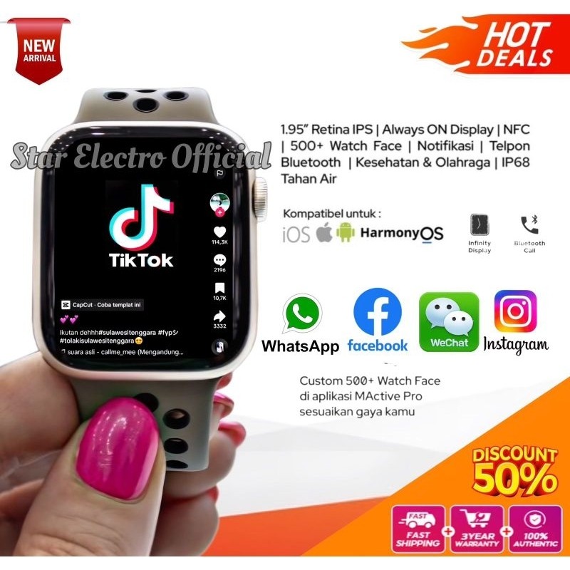 Jam Tangan Android Hp Bisa WA Tahan Air Smart Watch Pria Wanita Elegan Mewah Olaraga Sport Fitness