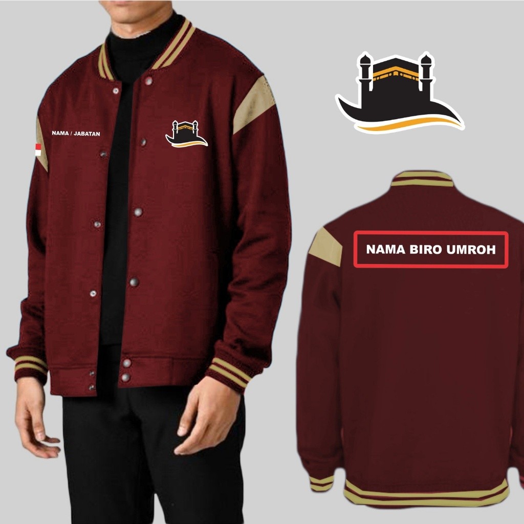 TERBARUUU  1 Jaket Baseball Kancing Biro Umroh / Jaket Custom Sablon Biro Umroh / Jaket Pria Dan Wan
