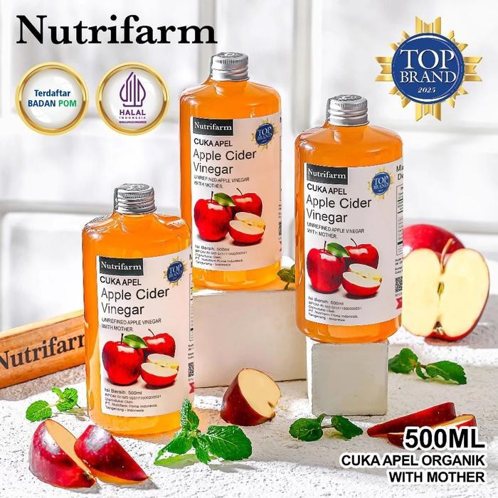 

CUKA APEL ORIGINAL ORGANIK 500 ML BUNDLE 3 PCS/APPLE CIDER VINEGAR WITH MOTHER/CUKA SARI APEL NUTRIFARM OFFICIAL DEHEALTH