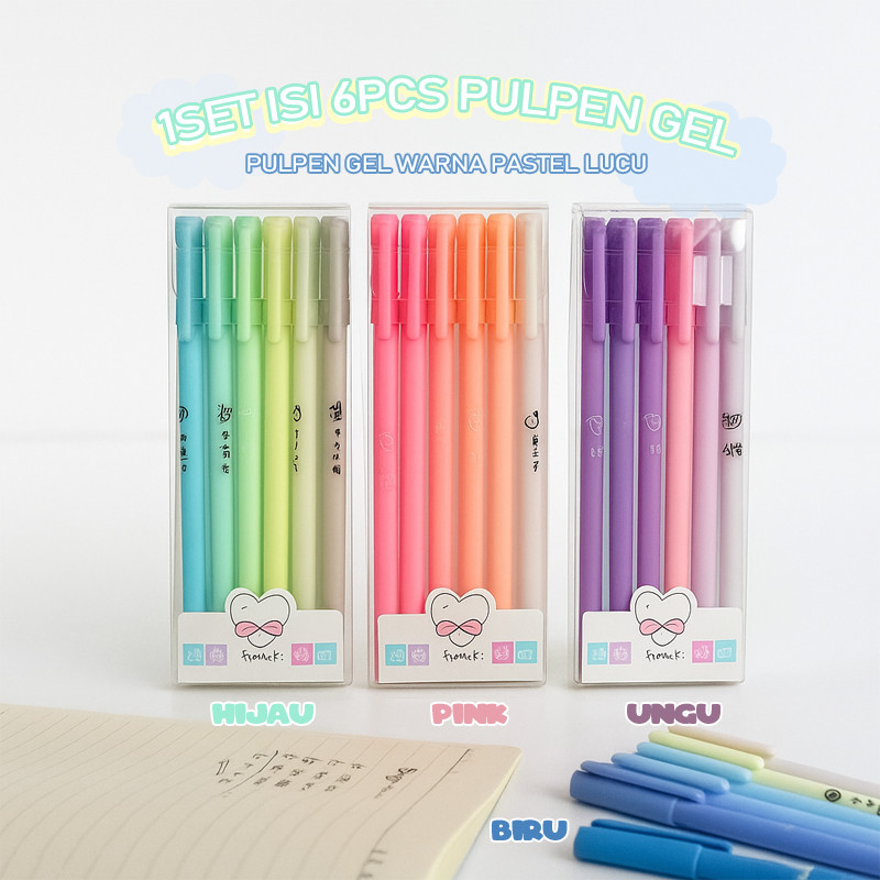 

1SET ISI 6PCS PULPEN GEL MORANDI COLOR / PULPEN GEL WARNA PASTEL LUCU / PEN GEL AESTHETIC PGS