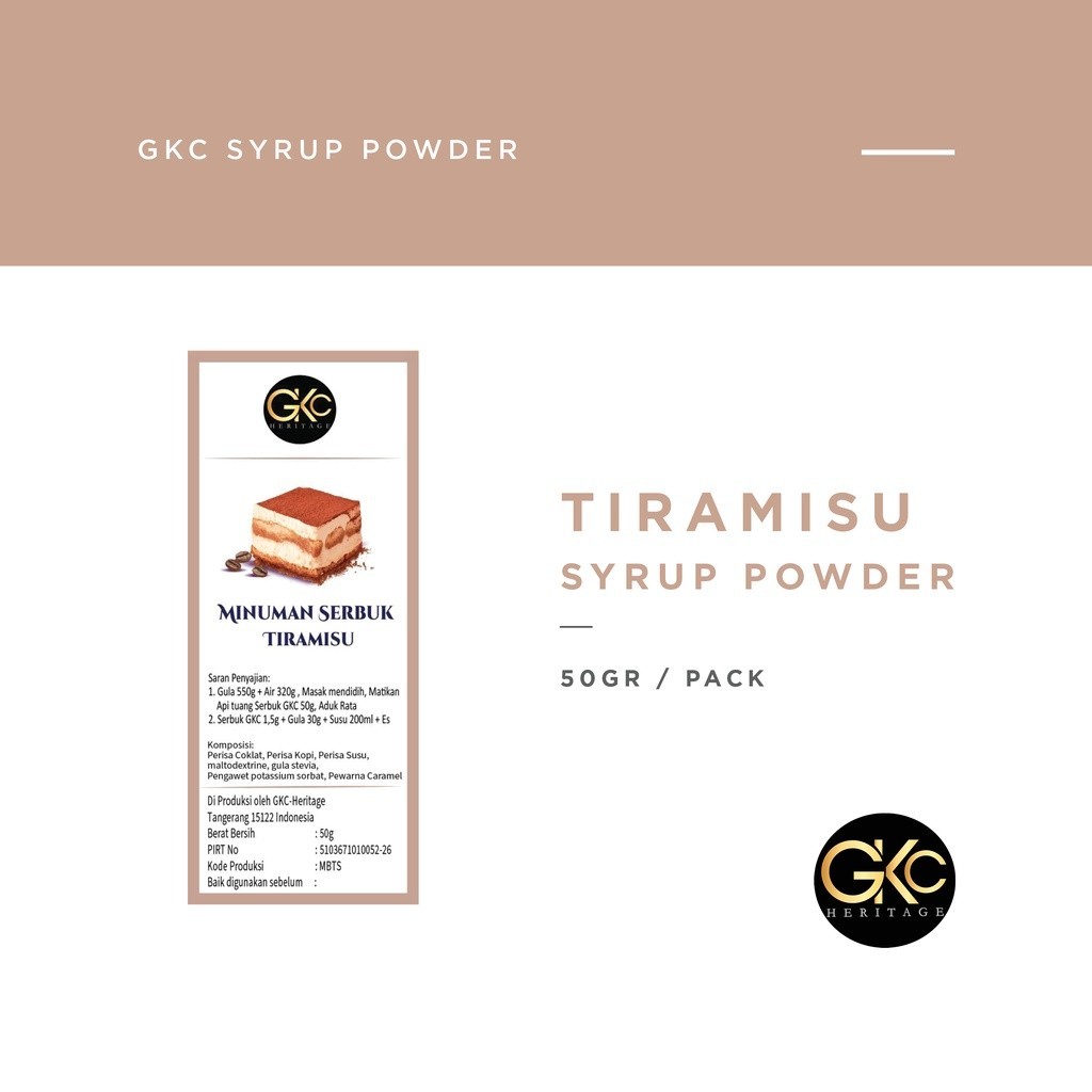 

GKC Heritage Sirup Bubuk Konsentrat Minuman Tiramisu HALAL 50 Gram Powder Syrup