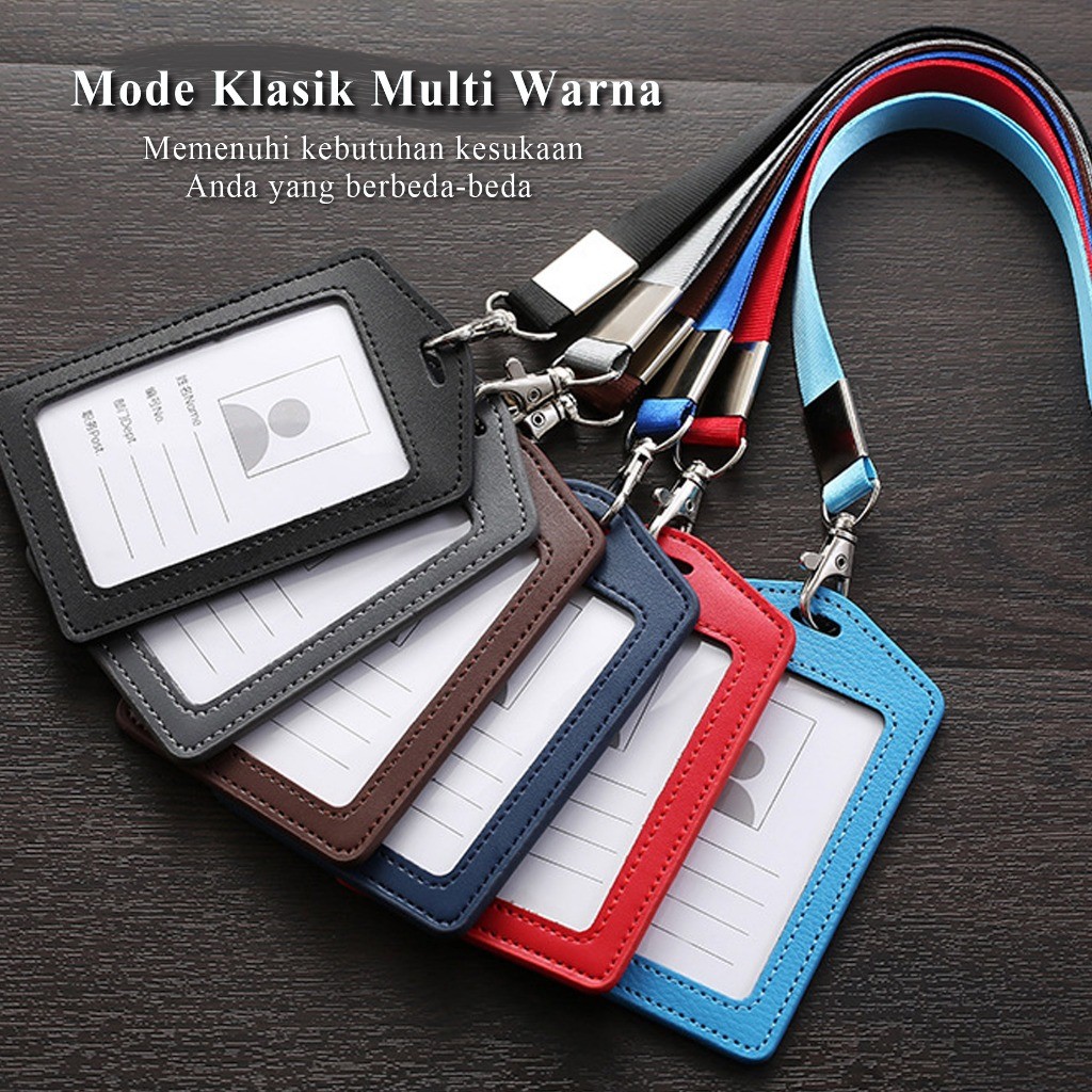 

ID Card Holder Kulit Sintetis Dengan Tali Lanyard Bahan Berkualitas Tempat Kartu Nama Desain Klasik