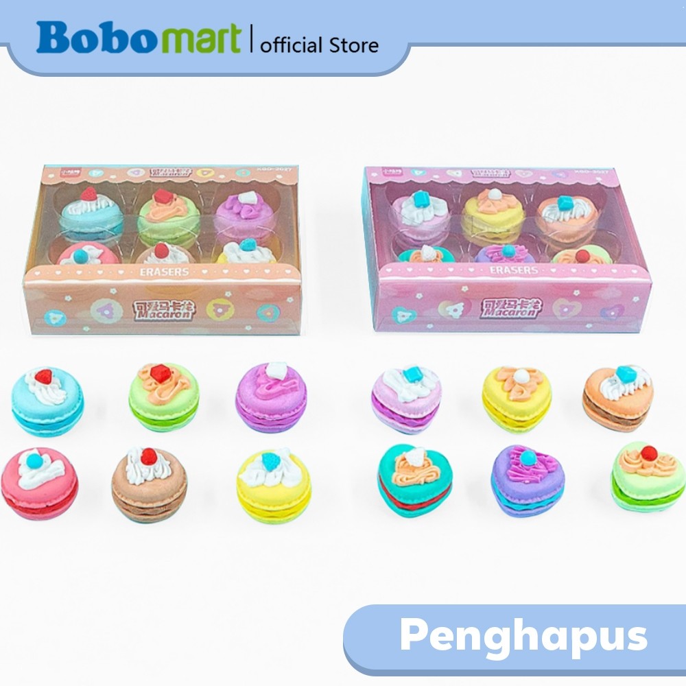 

BOBOMART Penghapus Lucu Bentuk Macaron Isi 6 – Eraser Kue Warna Warni Anak Sekolah XGD-2027