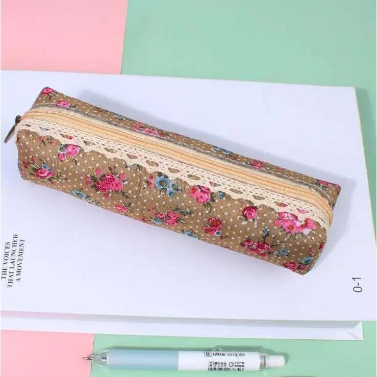

1 Piece Flower Floral Pen Pencil Bag Canvas School Office Supply Stationery Case Pouch Cute Gift Box Pretty Korean