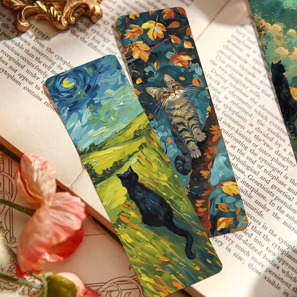 

30pcs oil painting style cat bookmark cartoon book page book decoration student office supplies paper card
