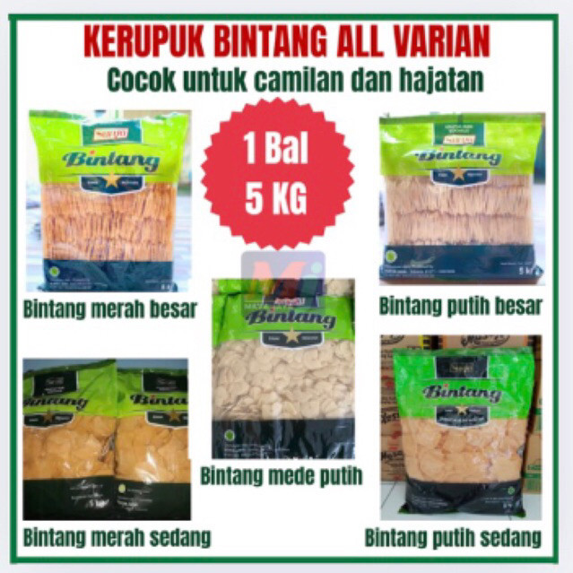 

New kerupuk udang cap BINTANG 1 bal/5kg MENTAHPremium