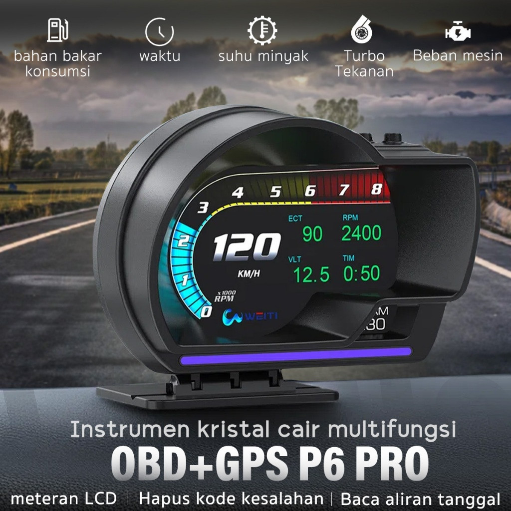 HUD P6PRO Smart Mobil Layar Display OBD2 + GPS Sistem Ganda Mobil Head Up Display Kode Kesalahan yan