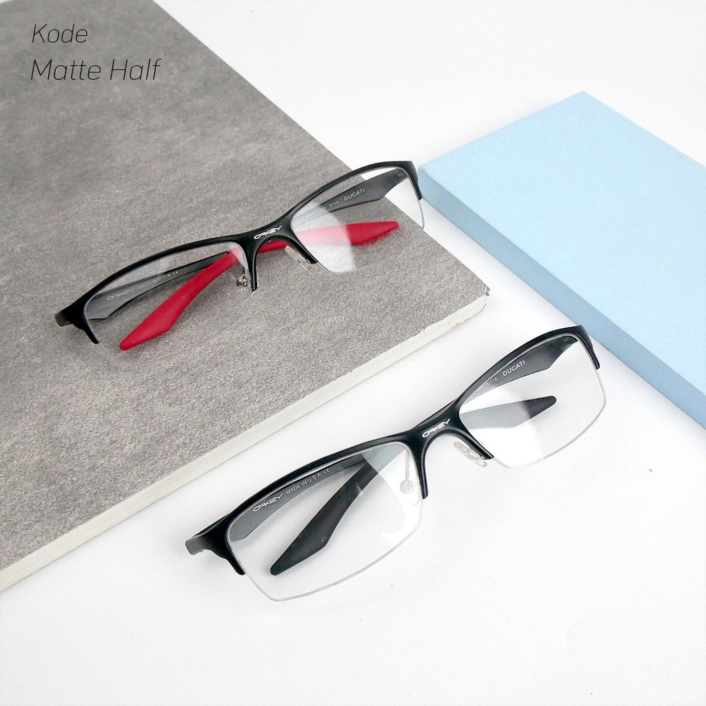 Kacamata Matte Half Frame Pria Sport Titanium Photocromic Minus Anti Radiasi Half
