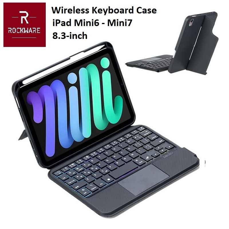 ROCKWARE Wireless Keyboard Case with Pencil Slot for iPad Mini6 - Mini 7 8.3-inch