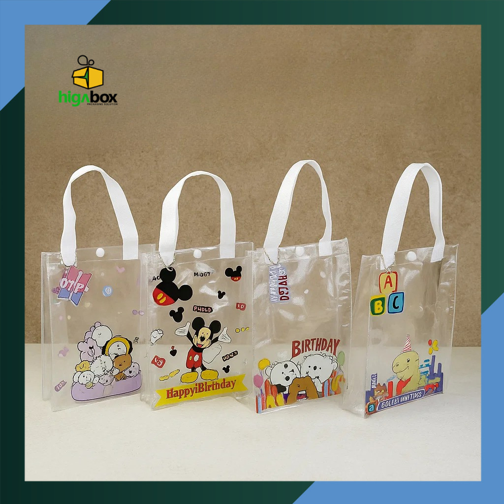 Tas Mika PVC / Tas Mika PVC Transparan / Tas Bening / Tas Transparan motif / Tas Hampers / Goodiebag