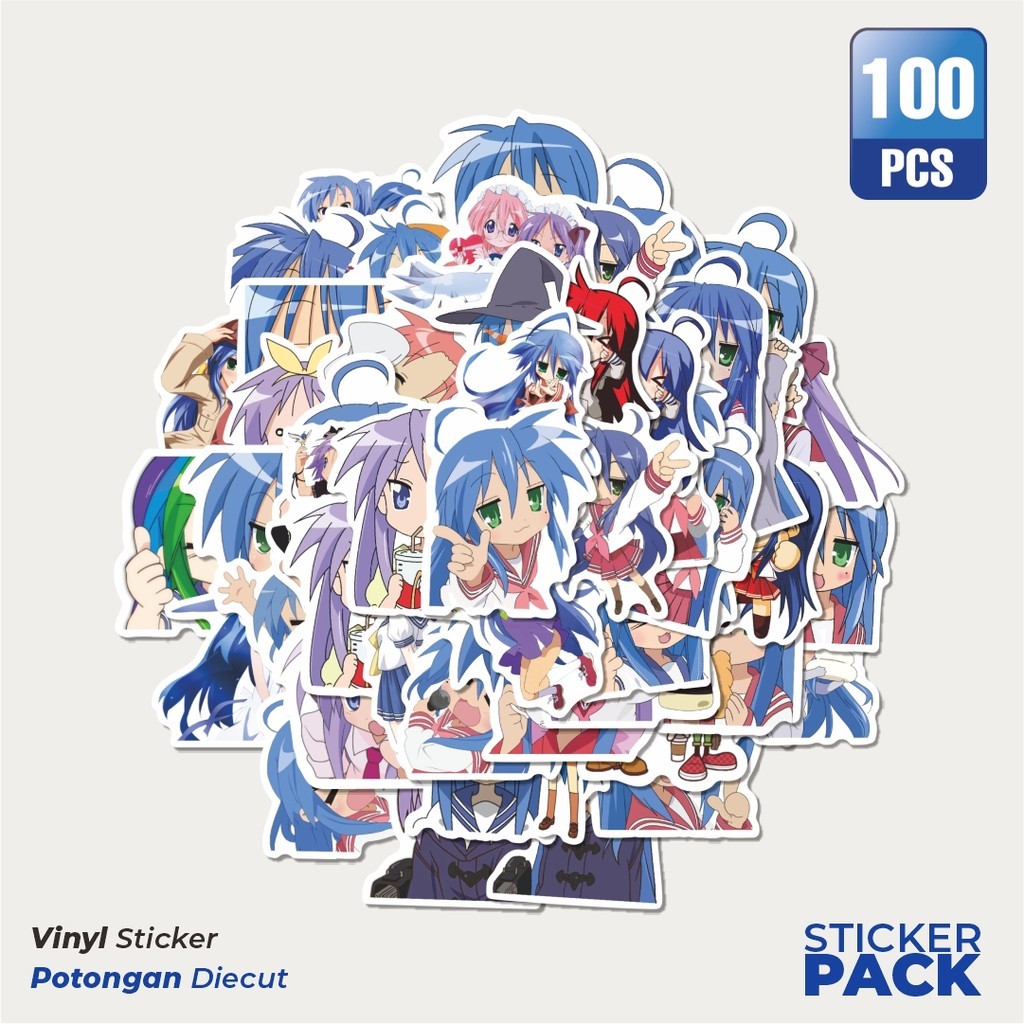 

100 PCS STIKER Anime Lucky Star (Raki☆Suta) Sticker Waterproof Aesthetic- Untuk Laptop, Motor, dan Helm - Paper Stationery Pack