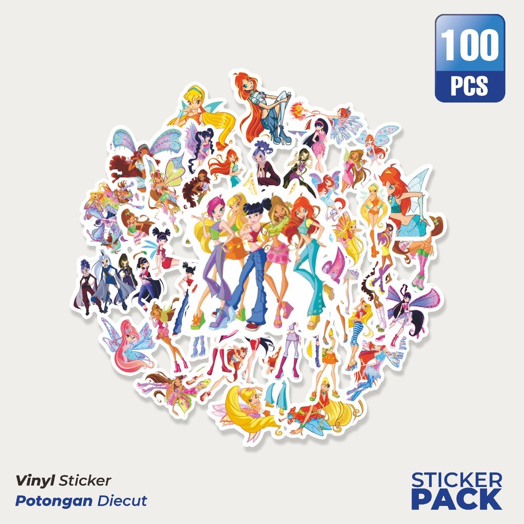 

100 PCS STIKER Sticker Kartun Winx Club Sticker Waterproof Aesthetic- Untuk Laptop, Motor, dan Helm - Paper Stationery Pack