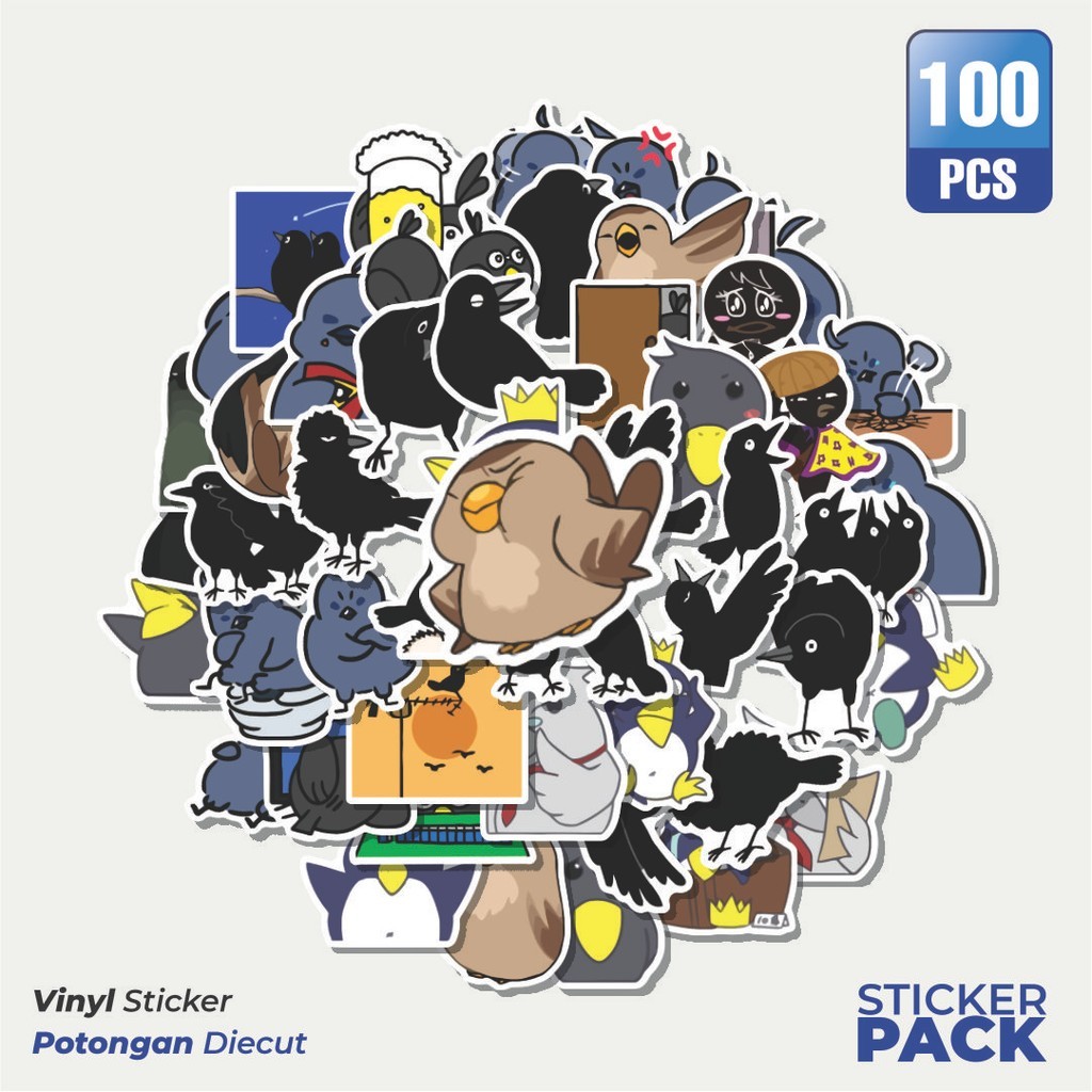 

100 PCS STIKER Burung Gagak Waterproof Aesthetic- Untuk Laptop, Motor, dan Helm - Paper Stationery Pack