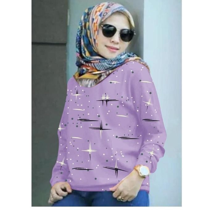 Atasan jumbo wanita lengan panjang / kaos wanita jumbo LD 120cm XXL - Lilac, XXL-LD 120cm