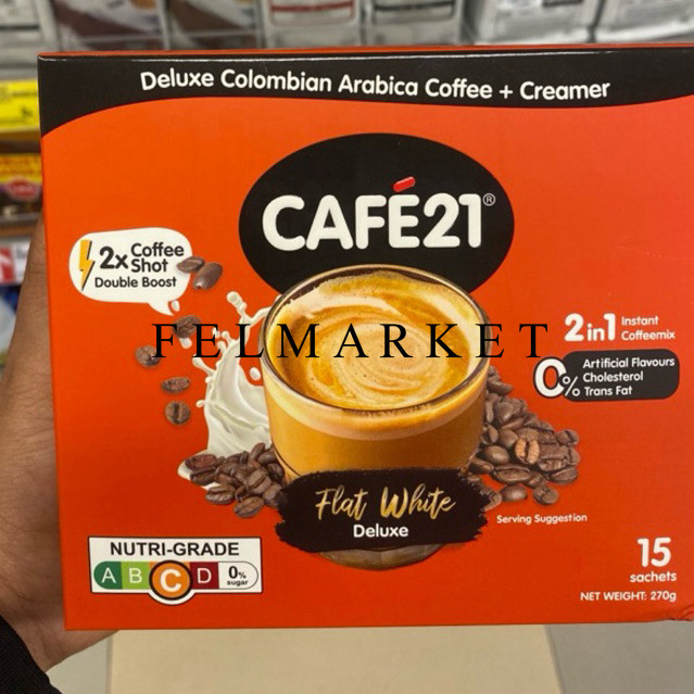 

Cafe 21 Flat White Deluxe Colombian Arabica Coffe 15 Sachet / Box