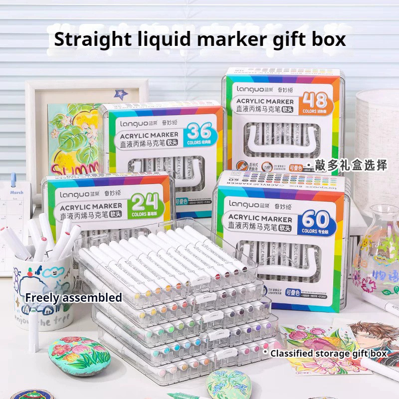 

Languo Direct Liquid Acrylic Paint Art Marker Pen Set DIY Painting Drawing for Glass Stone Mug School Art Supplies