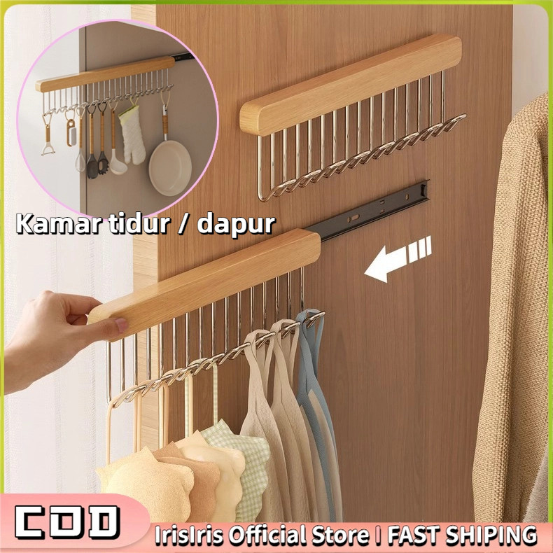 Rel Geser Telescopic Hook Hanger Rak Pengering Lemari Pakaian Tarik