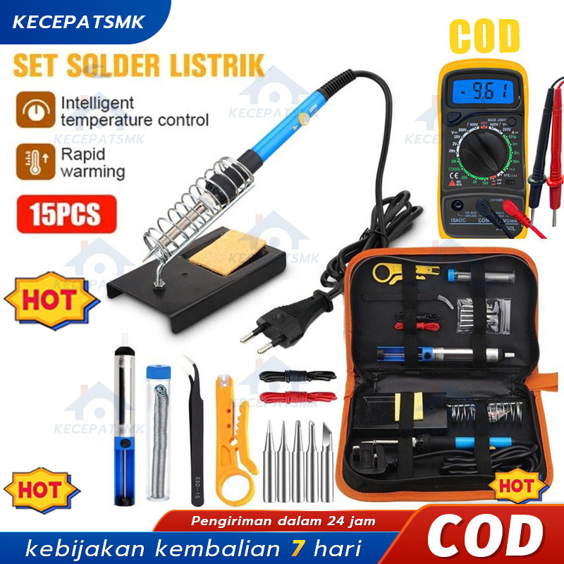 PAKET SOLDER LENGKAP 60 WATT DAN AKSESSORIS CEPAT PANAS SUHU BISA DIATUR Solder Listrik 1 Set 60 Wat