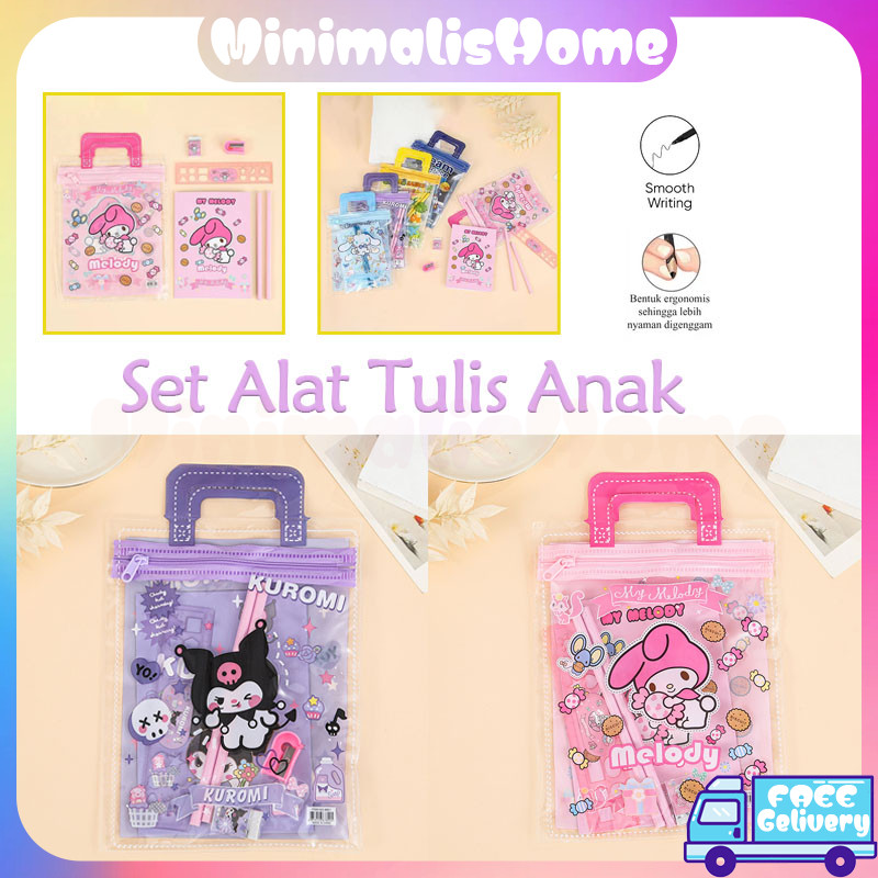 

Set ATK Alat Tulis 6in1 Karakter Kuromi Melody Morol Space /Murah Lucu Pouch Set Stationery/Hadiah Anak Sanrio