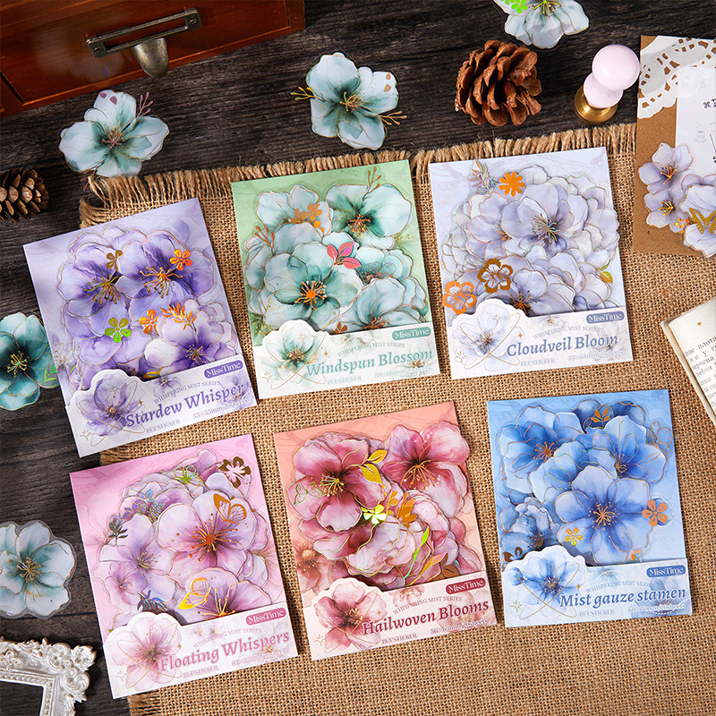 

Mr Paper 60pcs Misty Mist Flower Series PET hot stamping stickers vintage floral handbook DIY scrapbook photo frame phone case