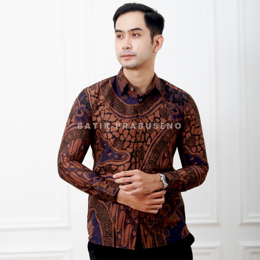 ARGANI Baju Kemaja Batik Pria Lengan Panjang Slimfit Slim Fit Original Prabuseno Official Kain Katun