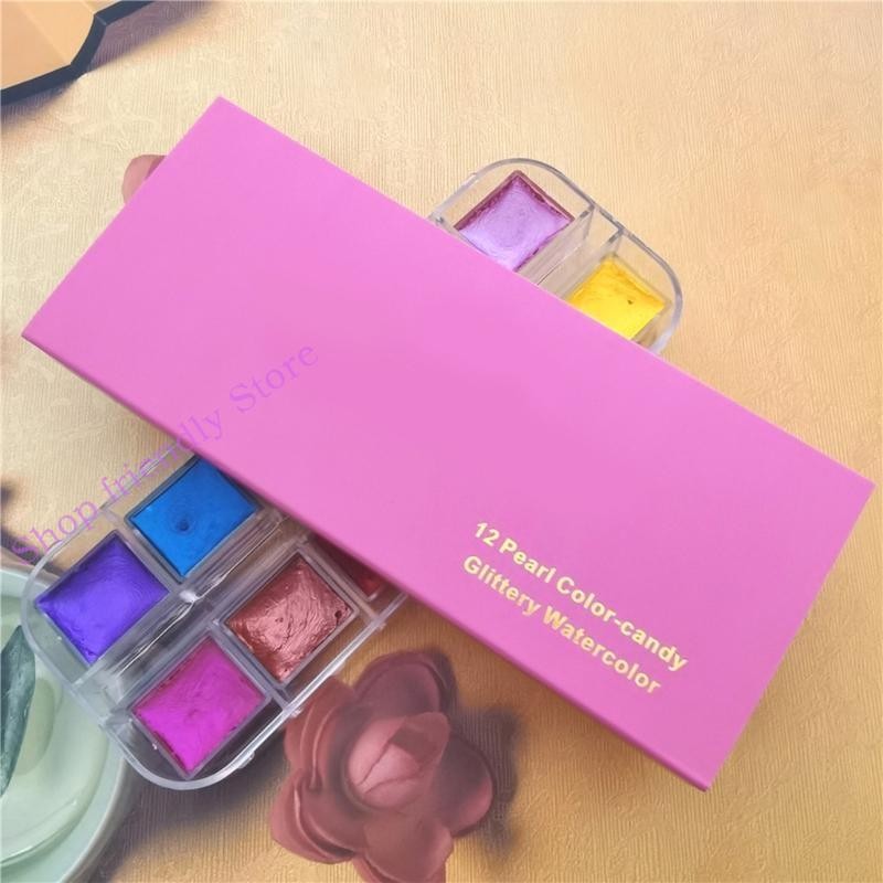 

594A 12 Colors Pearlescent Glitter Pigment Candy Color Paint Water Color Art Supplies