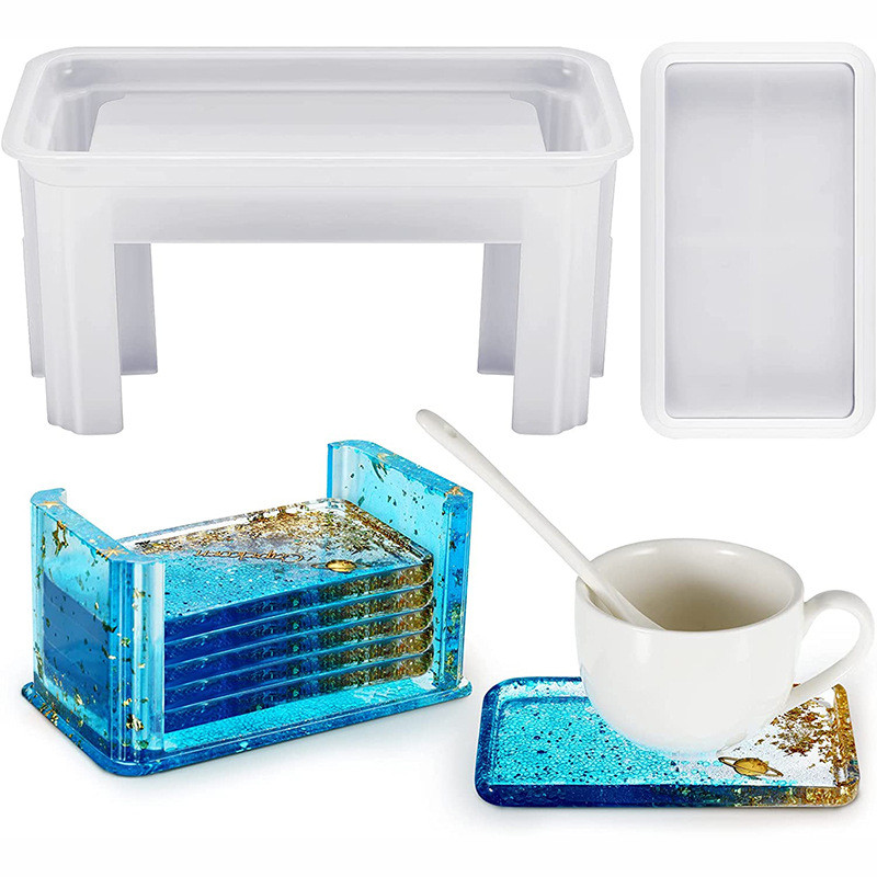 

DIY Crystal Epoxy Resin Mold Cup Pad Storage Bracket Ornament Rectangular Table Tea Coaster Silicone Mould For Resin