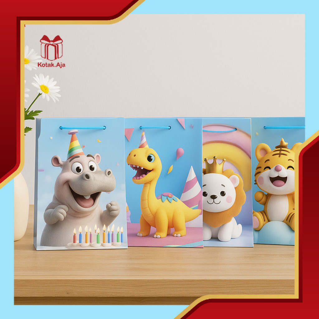 

Paper Bag Motif Animal / Paper Bag Ultah Anak / Goodie Bag Ultah Anak / Tas Bingkisan Souvenir Ultah I AL01D5-AL03D5