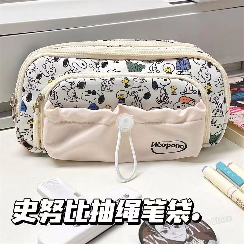 

Cartoon Snoopy Drawstring Pencil Case Student Big Capacity Multi-layer Stationery Aesthetics Storage Bag School Supplies Penbag