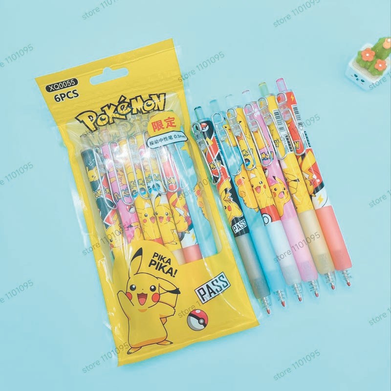 

6pcs/bag Cartoon Pokemon Gel Pens For Writing Cute 0.5mm Black ink Signature Pen School Office Supplies Kids Stationery Gift