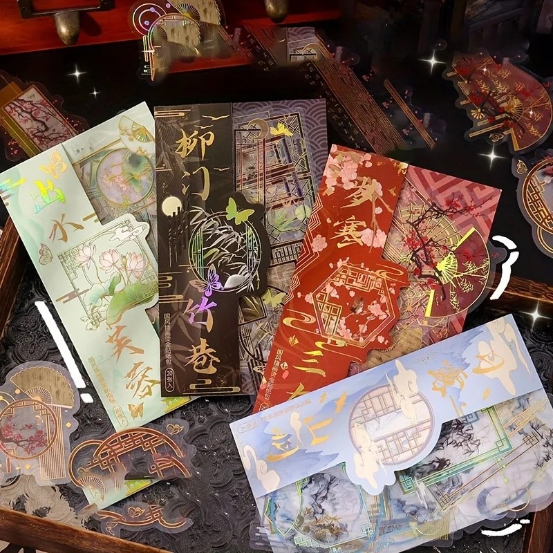 

20 pcs/pack Chinese style PET Bronzing Sticker package Chinese style ancient paste diy decorative Scrapbooking stickers