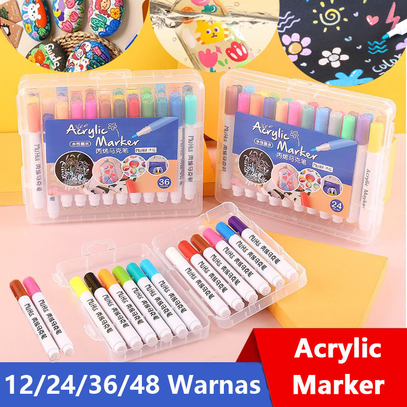 

Acrylic Marker Pen Set 12/24/36/48 Warna Pen Akrilik Marker Warna Cepat Kering Tahan Air Menggambar Kreativitas Seni Edukasi