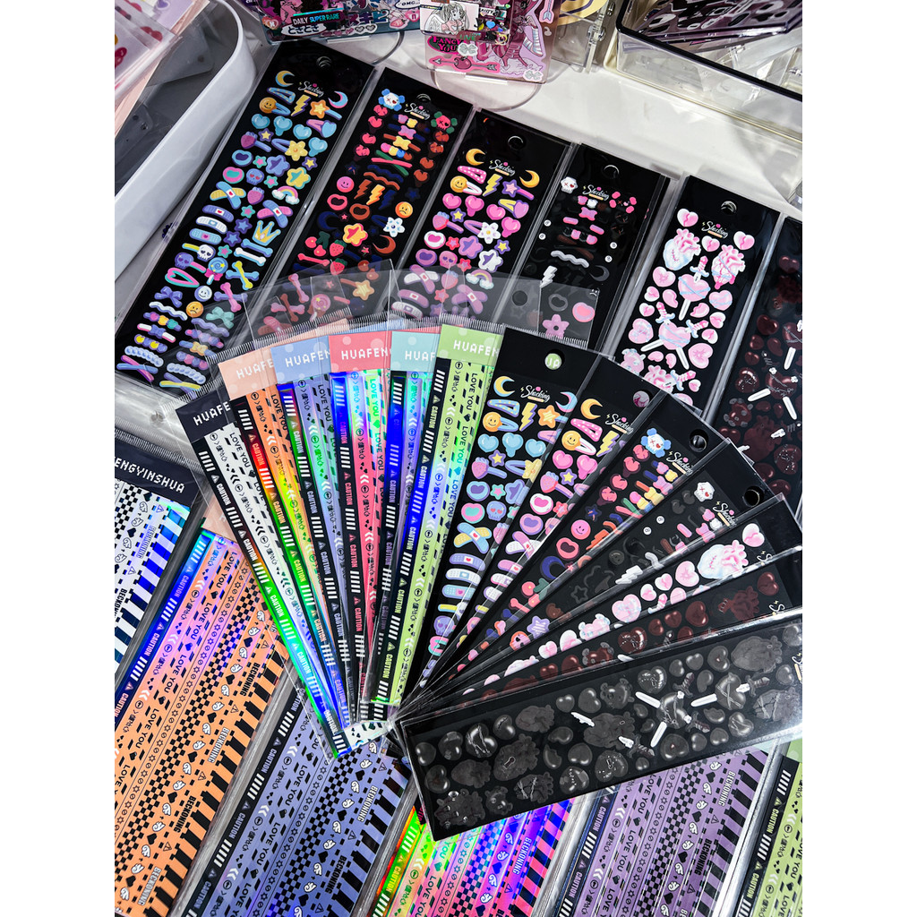 

SKYSONIC 3/4/6/7pcs Agenda Decorative Stickers Dark Series Cordon Journals Kpop Idol Card Album Sticker Bullet Korean Stationery