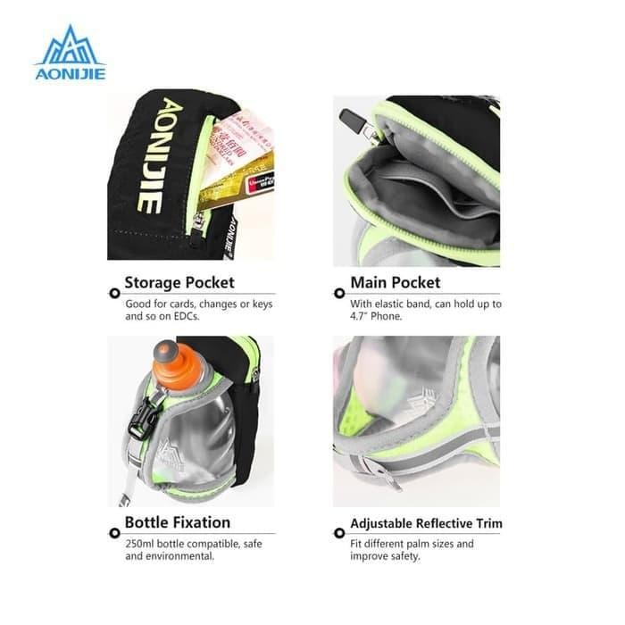 AONIJIE Running Hand Bottle Grip E907 BONUS Botol 250 ml Lari Trail - Hitam
