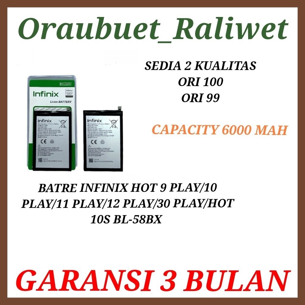 Baterai Batre Batrai Infinix BL58BX Batu Hot 10s / Hot 9 Play / Hot 10 Play / Hot 11 Play / Hot 12 P