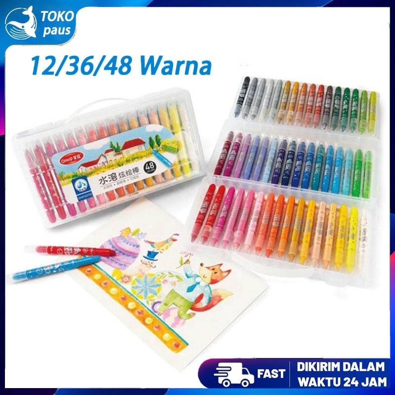 

New 12/36/48 warna CRAYON GRASP / CRAYON GRASP MATA SEDANG / SILKY CRAYON / WATER SOLUBLE CRAYON / KRAYON WARNAPremium