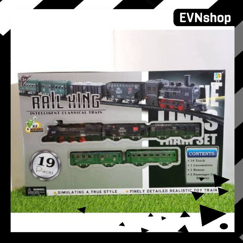 ( Bisa COD )JUMBO Mainan rail king 19pcs mainan kereta api 5 gerbong lokomotif train track railking 