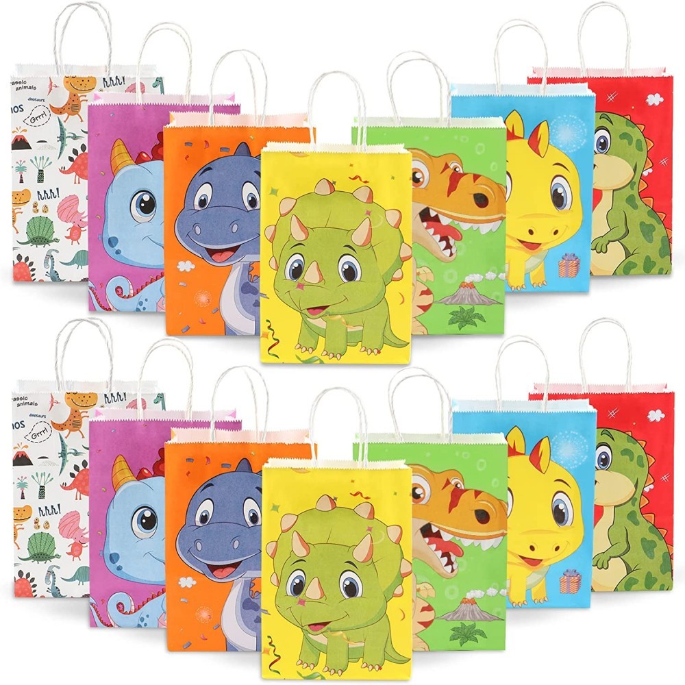 

12Pcs/Pack Dinosaur Theme Cartoon Gift Bag Festival Paper Bag With Handles Baby Shower Candy Bags Kids Birthday Party Supplies