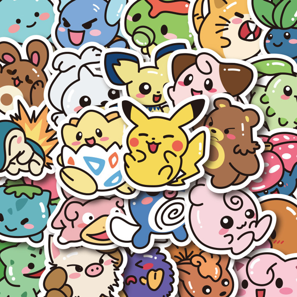 

10/30/50pcs Cute Pokemon Anime Stickers Kawaii Pikachu Bulbasaur Cartoon Sticker DIY Skateboard Phone Car Decals Fun for Kid Toy